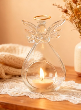 透明玻璃天使烛台摆件家居浪漫