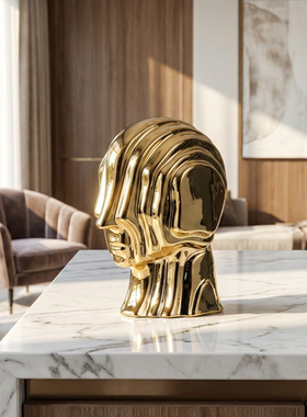 现代轻奢金色人头造型装饰摆件