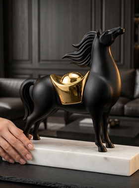 黑色骏马大理石底座摆件