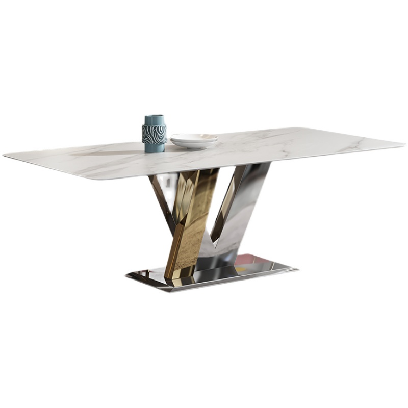 轻奢岩板餐桌现代简约设计师长方形网红ins小户型家用餐桌椅组合 - 图3