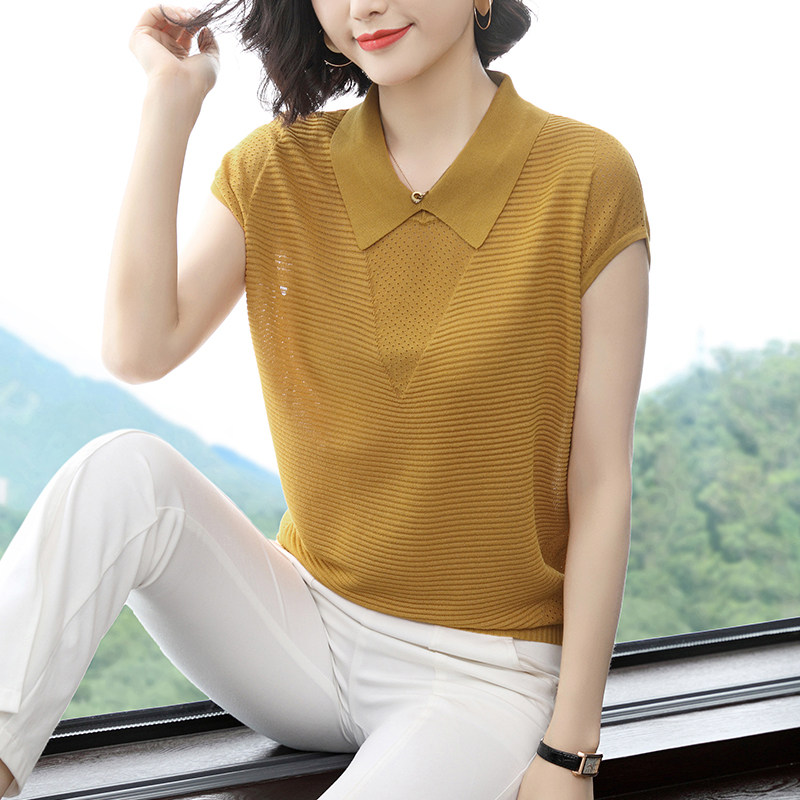 娃娃领短袖女2020夏新款显瘦t恤 inspot印点服饰毛针织衫