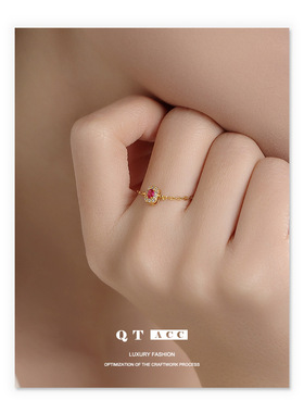 法式18K金小钻可抽拉戒指