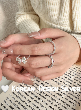 瑞士 Francesca蝴蝶结粉钻s925纯银戒指ins小众轻奢甜美粉色爱心