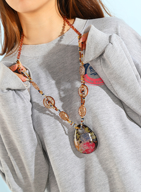 琥珀韩版长款挂件民族风毛衣链