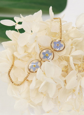 新款气质干花手链  蓝色三朵勿忘我永生花手链