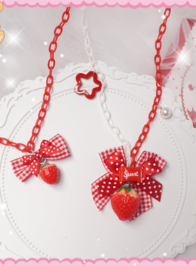 原创lolita蝴蝶结可爱草莓项链