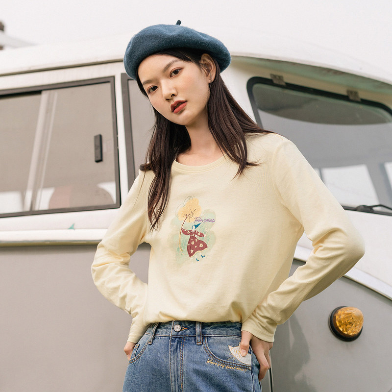 茵曼宽松体桖女款t恤长袖打底衫 茵曼翰飞T恤