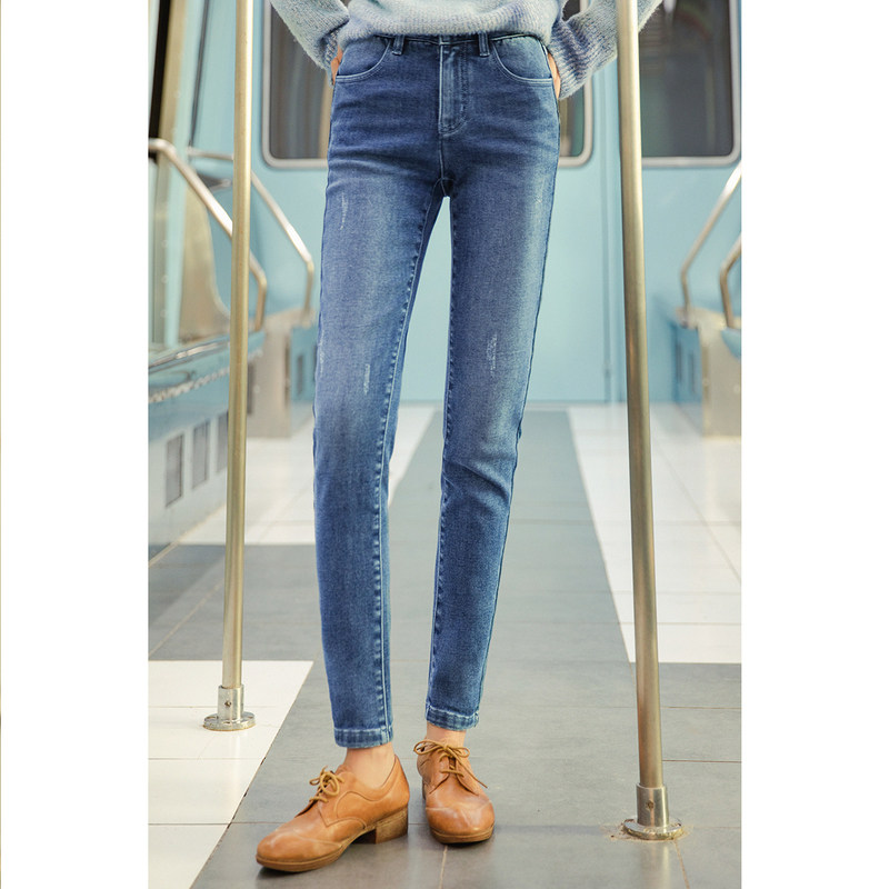 茵曼旗舰店茵蔓春秋冬深蓝色牛仔裤 茵曼翰飞牛仔裤