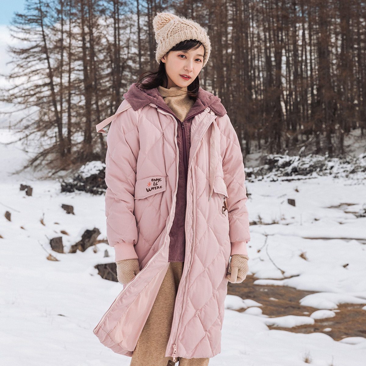 茵曼旗舰店茵蔓长冬天2020年白鸭绒 茵曼翰飞羽绒服