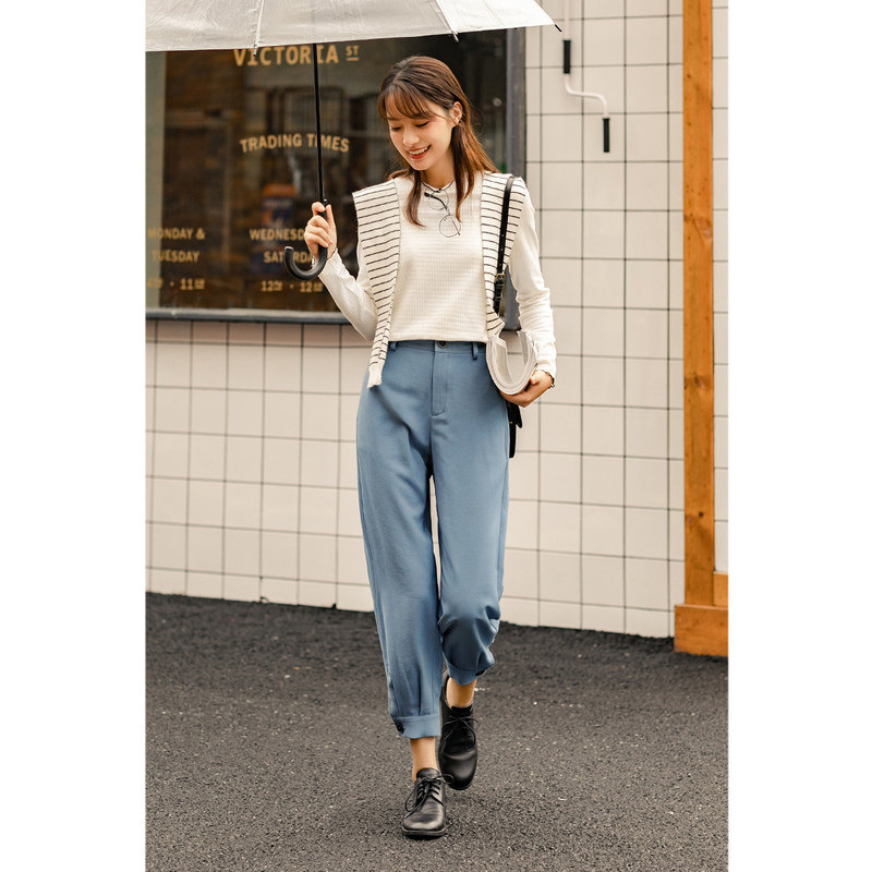 茵曼旗舰店休闲宽松西装裤哈伦裤 茵曼翰飞休闲裤