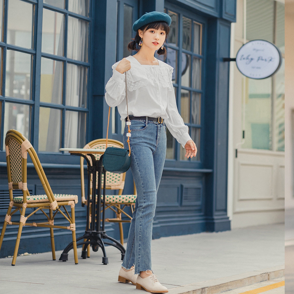  茵曼翰飞牛仔裤