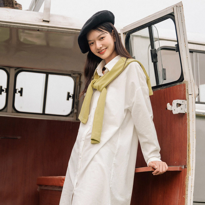 茵曼秋季气质设计感小众白色白衬衣 茵曼翰飞衬衫