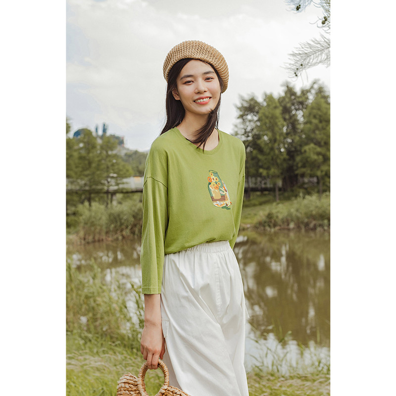 茵曼旗舰店2020秋季新款茵蔓t恤衫 茵曼翰飞T恤