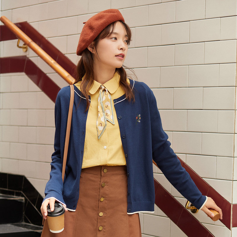 茵曼旗舰店外穿软糯开衫春秋季毛衣 茵曼翰飞毛针织衫