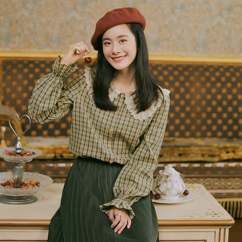 茵曼2020春秋新款春装韩版格子长袖 茵曼翰飞衬衫