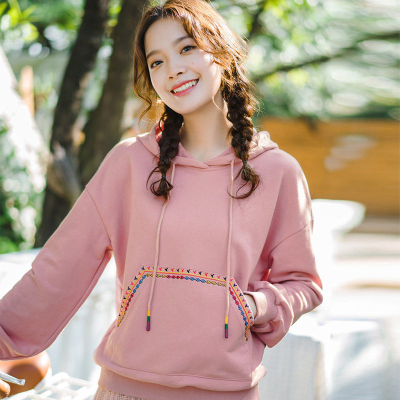 茵曼旗舰店短款小个子戴帽子卫衣 茵曼翰飞卫衣/绒衫