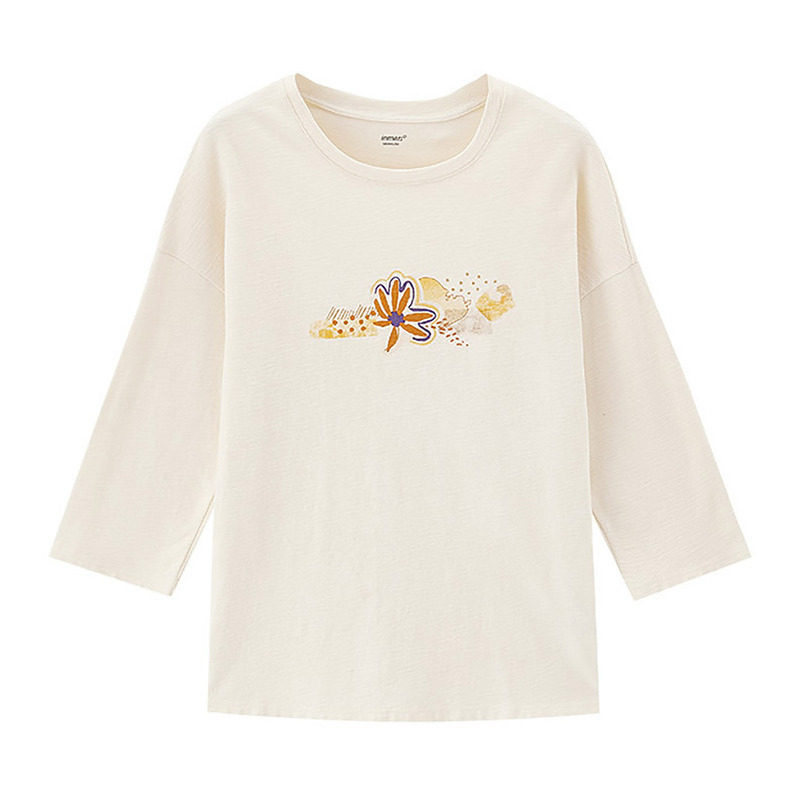 茵曼2020年夏季新款七分袖打底衫 茵曼翰飞T恤