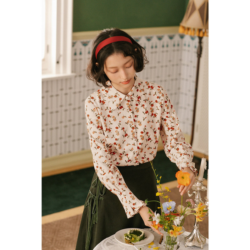 茵曼旗舰店灯笼袖女式碎花法式衬衫 茵曼翰飞衬衫