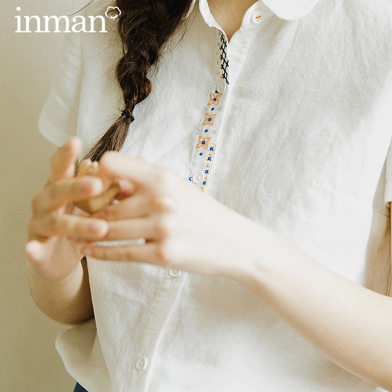 清仓特价茵曼旗舰店夏装棉麻衬衫 茵曼翰飞衬衫