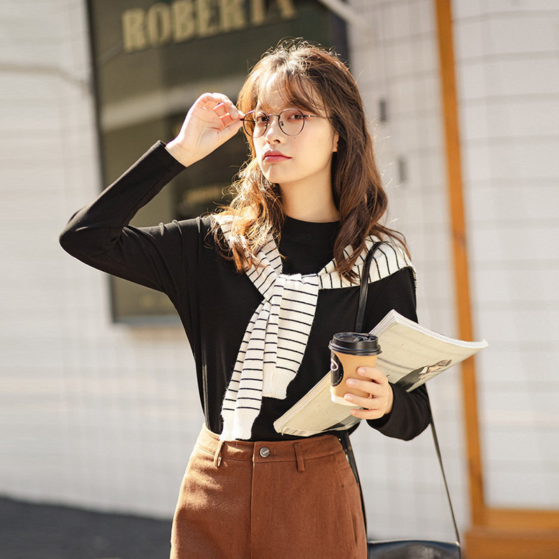 茵曼长袖t恤立领春秋冬文艺打底衫 茵曼翰飞T恤