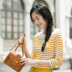 Inman flagship store 2019 hè phong cách mới cổ áo len ngắn tay nữ đầu thủy triều Áo len mỏng - Áo / áo thun áo thun có cổ Áo / áo thun