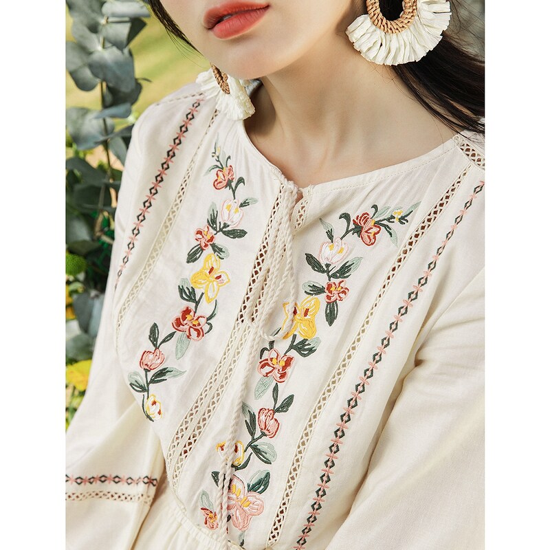 茵曼旗舰店2021春秋新款棉麻连衣裙 茵曼翰飞连衣裙