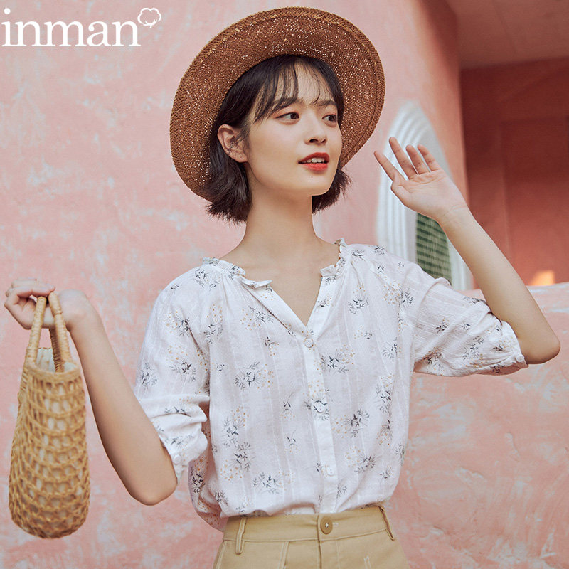 茵曼旗舰店2020夏装新款纯棉衬衫 茵曼翰飞衬衫