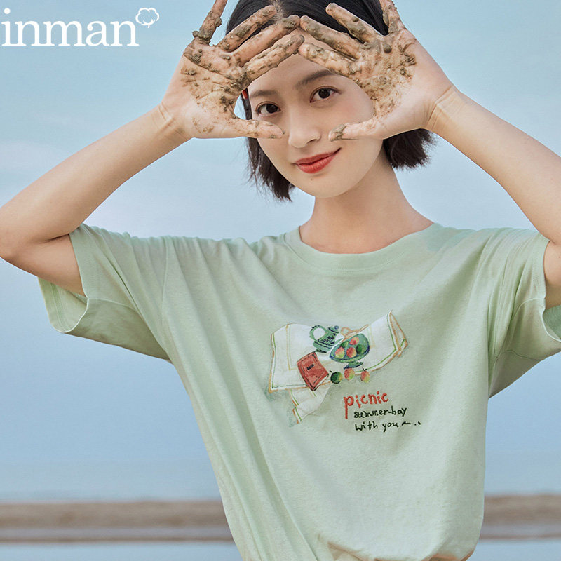 茵曼旗舰店2020年新款夏季短袖t恤 茵曼翰飞T恤