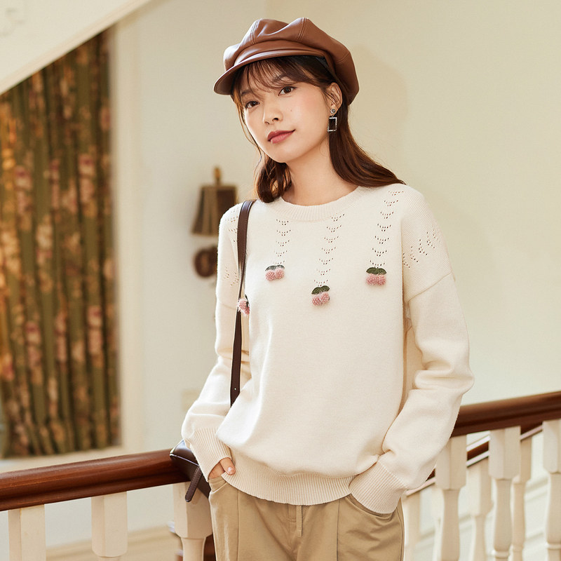 茵曼旗舰店秋冬日系温柔风樱桃毛衣 茵曼翰飞毛衣