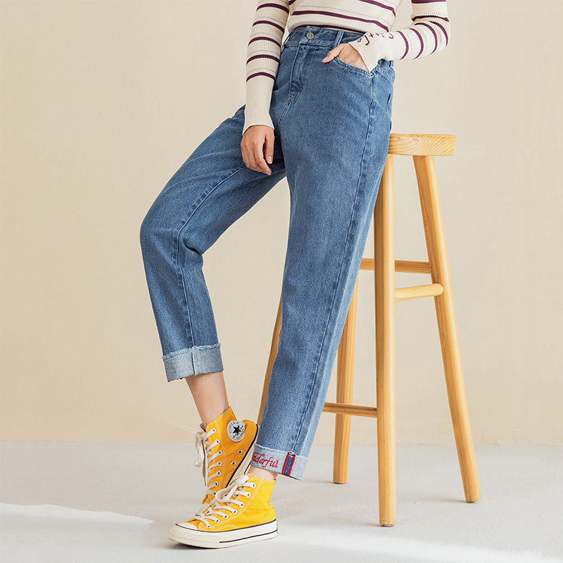 茵曼2020年秋季直筒高腰显瘦牛仔裤 茵曼翰飞牛仔裤