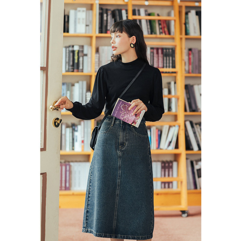 茵曼长袖t桖法式短款设计感早t恤 茵曼翰飞T恤