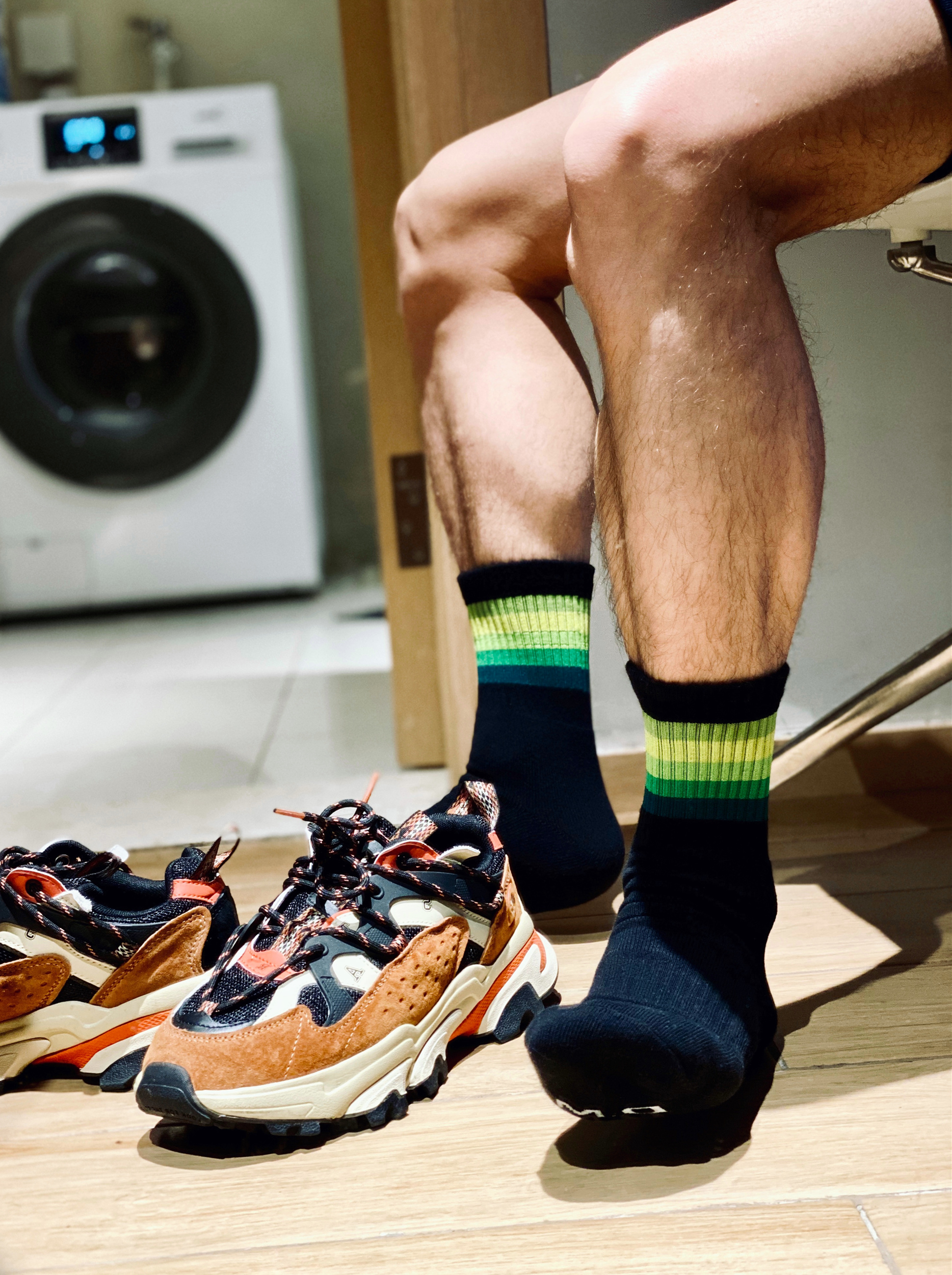 彩虹条纹运动袜子棉毛巾底加厚中筒男袜吸汗防臭篮球袜羽毛球袜 - 图0