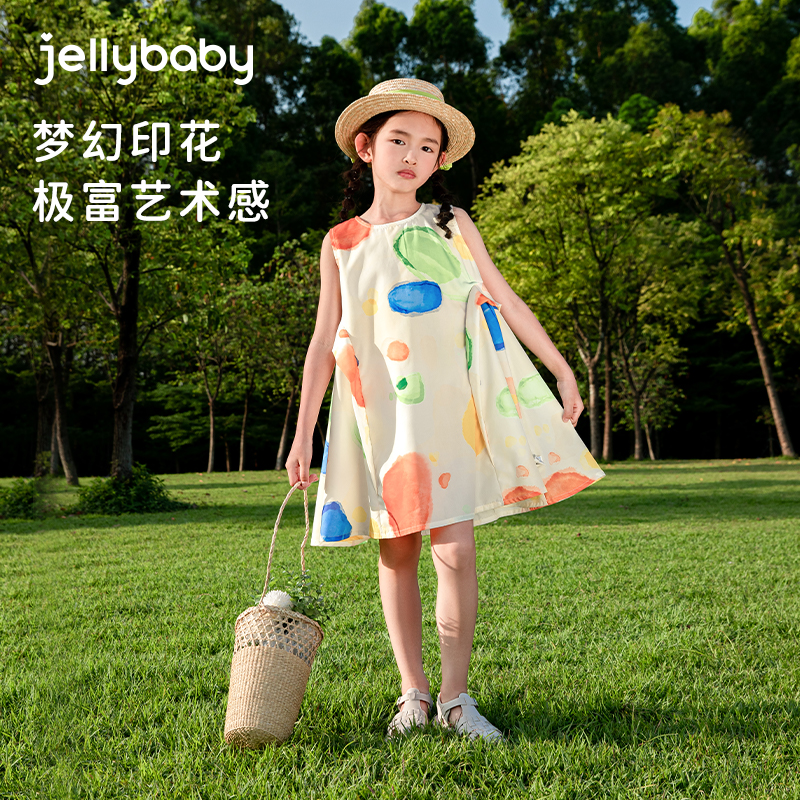 jellybaby宝宝夏装大童夏季连衣裙儿童裙子无袖时髦6岁女童背心裙 - 图0