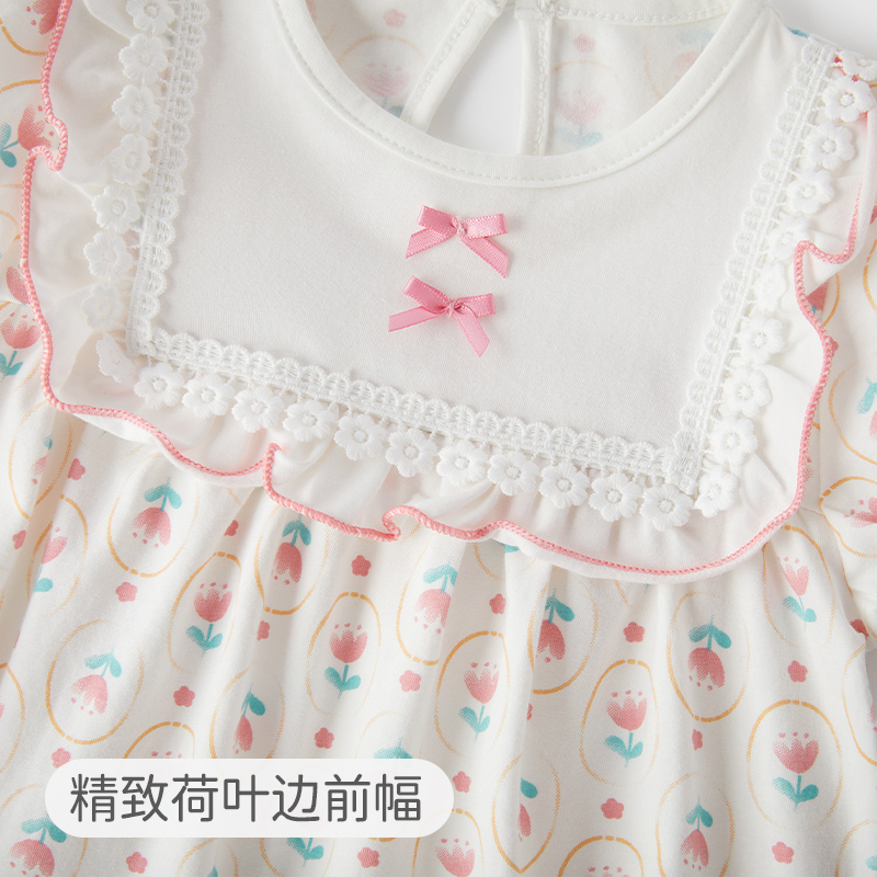 jellybaby6个月女宝宝衣服夏小新生儿短袖碎花哈衣婴儿夏季连体衣 - 图1