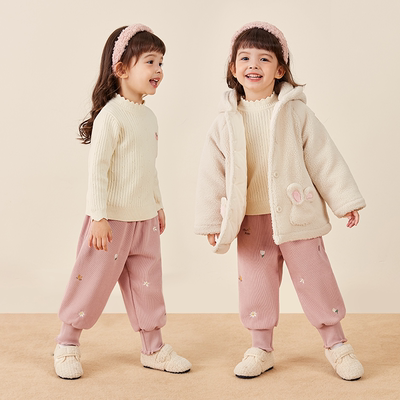 女童秋冬灯芯绒裤子小女孩运动裤宝宝冬天加绒束脚裤子儿童休闲裤