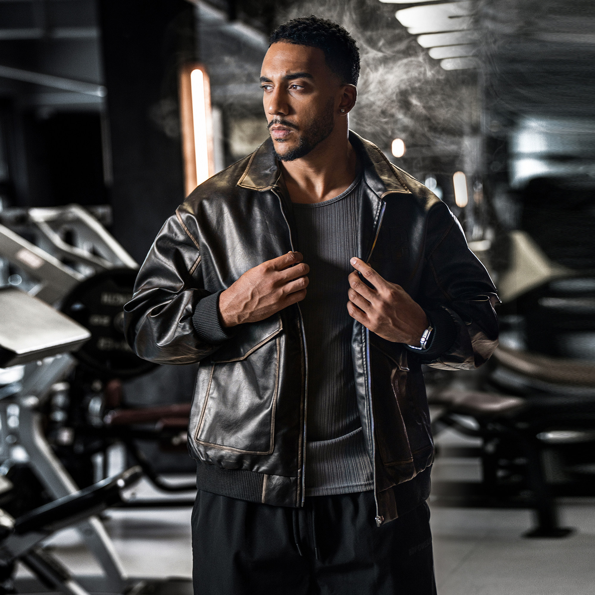 bdpowerup新款复古擦色PU皮衣美式翻领大口袋机车夹克外套男宽松,淘宝优惠券,粉丝福利购,淘宝优惠卷