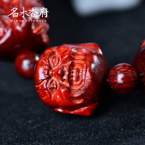 印度小叶紫檀手串高密度老料精雕紫檀喜怒哀乐十八罗汉佛珠手链 - 图1