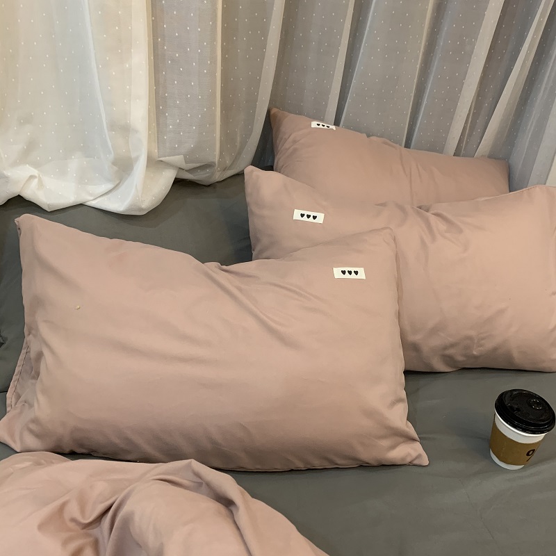 韩式ins简约豆沙水洗棉四件套纯色床笠1.8被套学生宿舍床单三件套