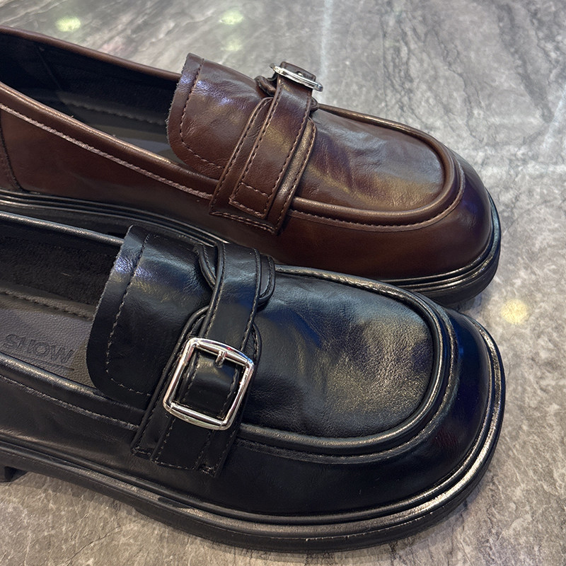 英伦风真皮厚底小皮鞋女2025秋新款轻便增高显脚小一脚蹬浅口单鞋,淘宝优惠券,粉丝福利购,淘宝优惠卷