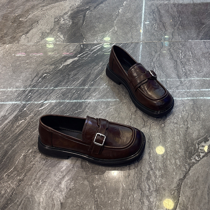 英伦风真皮厚底小皮鞋女2025秋新款轻便增高显脚小一脚蹬浅口单鞋,淘宝优惠券,粉丝福利购,淘宝优惠卷