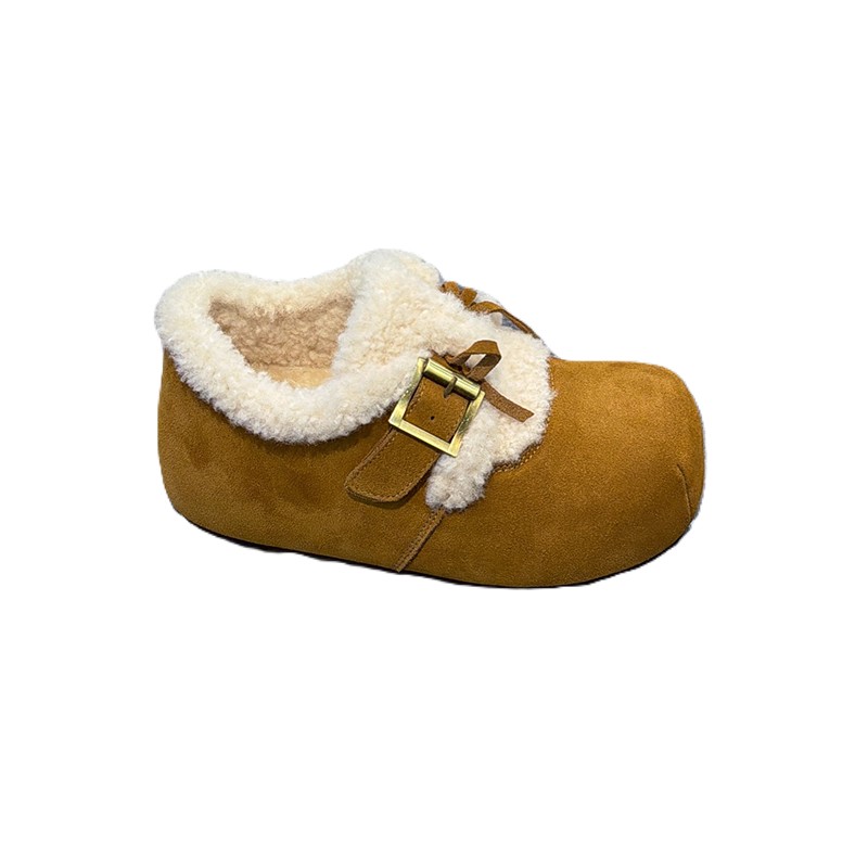 日系~磨砂真皮毛毛勃肯鞋女2025冬款小个子增高法式蝴蝶结雪地靴 - 图3