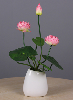 荷花仿真花绢花装饰品陶瓷花瓶