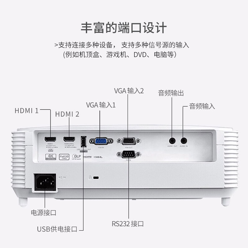 奥图码EH412ST短焦投影仪全高清1080P兼容4K高亮4000流明白天直投3D家用家庭影院商务办公用会议室大教室 - 图3