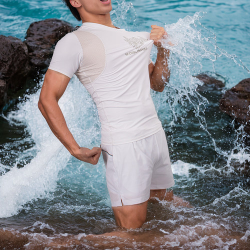 飞鱼未来男士泳衣套装时尚速干短袖五分裤水上乐园沙滩裤游泳装备 - 图0