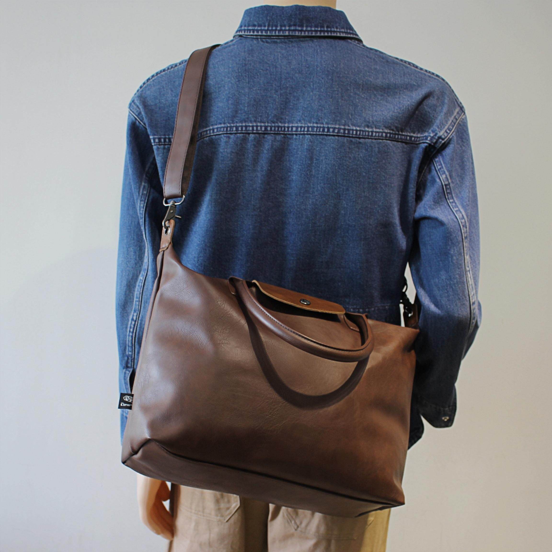 潮牌大容量托特包男士单肩包斜挎包休闲韩版潮流男包通勤包手提包 - 图1