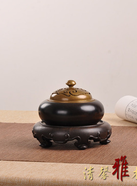 红木工艺品实木圆形香炉盆景木托