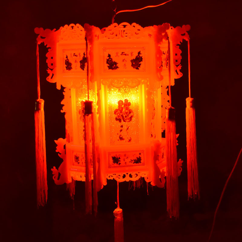 新年春节仿古六角灯笼龙灯宫灯茶楼酒店阳台大门旋转大红走马灯_虎窝淘