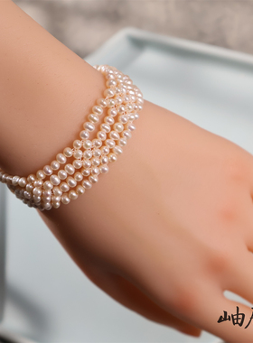 古物复原款天然强光无核淡水珍珠编织软镯手链汉服旗袍配饰 礼物