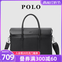 POLO handbag mens business advanced sense fashion mens briefcase genuine leather headlining Bull Leather Male skewed satchel shoulder