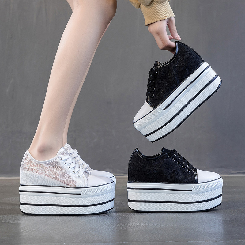 内增高网鞋女潮2025夏季新款厚底11CM休闲蕾丝镂空小白鞋松糕百搭,淘宝优惠券,粉丝福利购,淘宝优惠卷